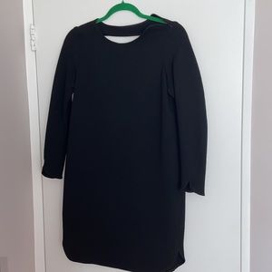 ZARA Back cut out Black Dress stretch XS elegant cigar sleeve round hemline LBD